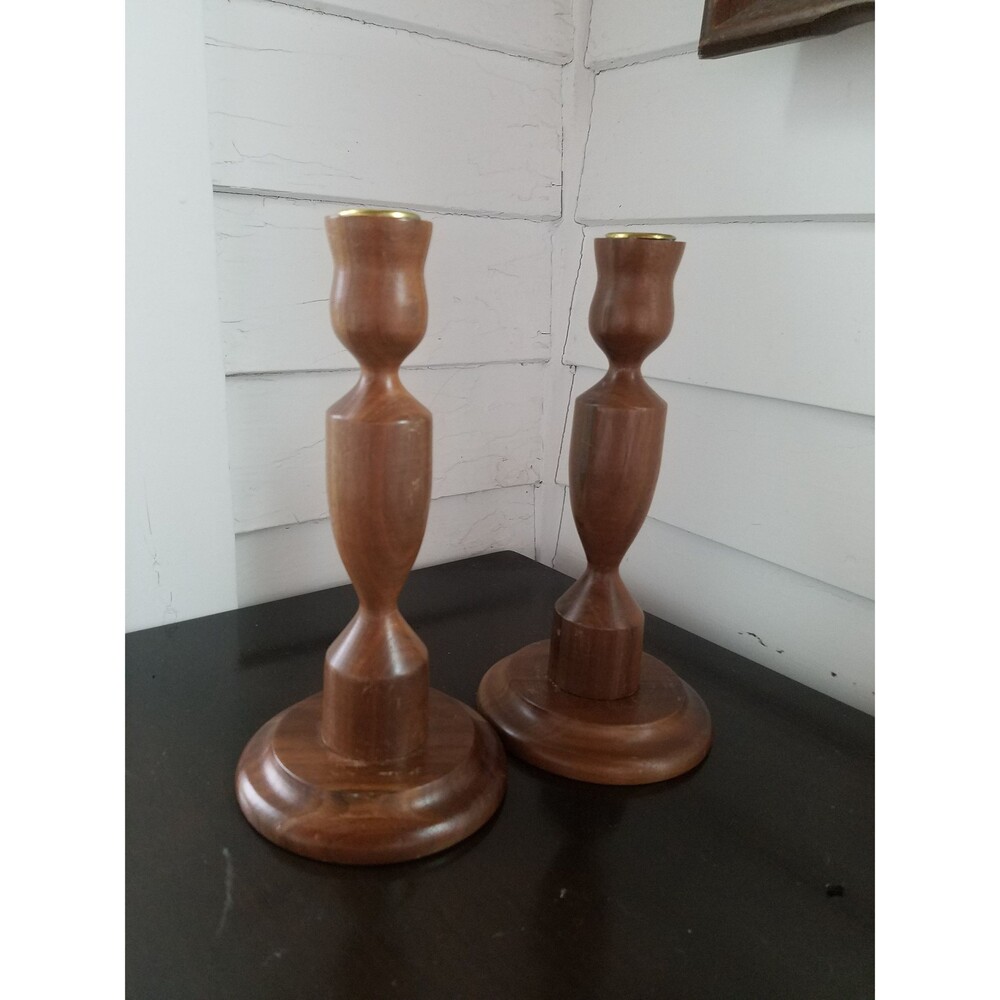 Solid Walnut Candlestick Holders Vintage Wooden Candlesticks